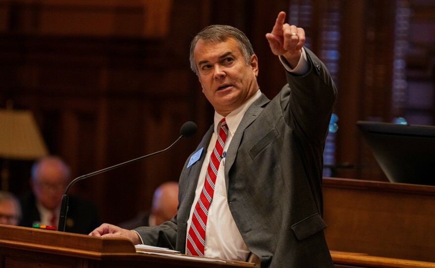 Georgia GOP state Rep. Rob Leverett speaks on the House floor before a Dec. 7 vote on a redistricting bill.
