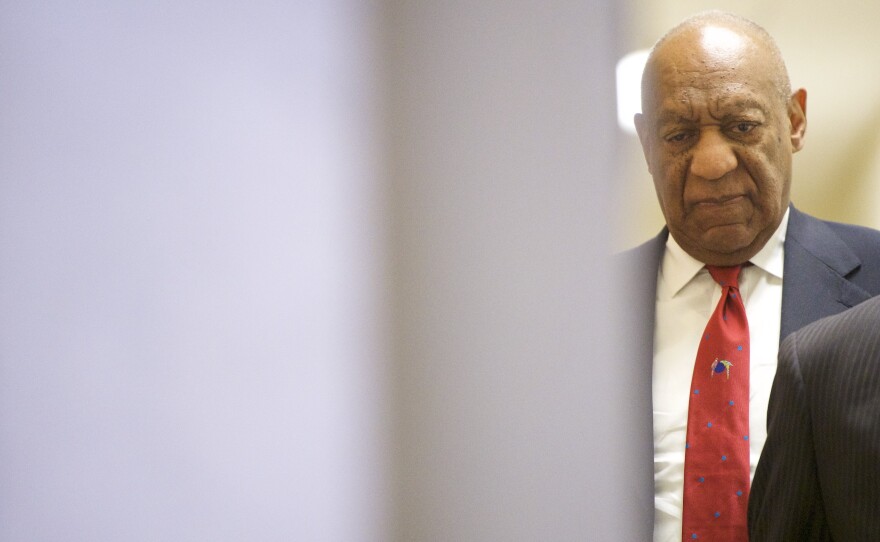 Bill Cosby walks after it was announced a verdict is in at the Montgomery County Courthouse for day fourteen of his sexual assault retrial on April 26, 2018 in Norristown, Pennsylvania.