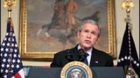 President George W. Bush makes a statement on the fourth anniversary of the invasion of Iraq from the Roosevelt Room of the White House.