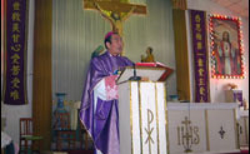 Bishop Peter Feng presides at Sunday Mass in the Hengshui diocesan church.