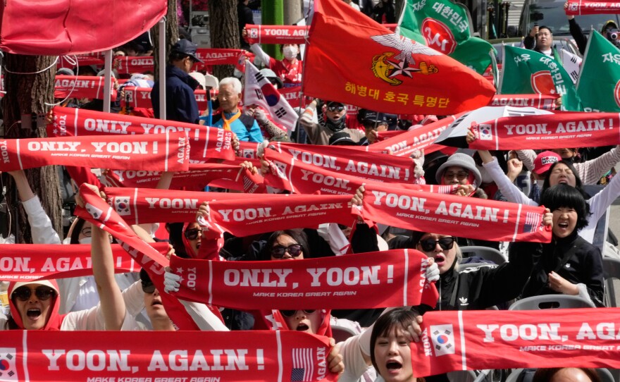 Supporters of former South Korean President Yoon Suk Yeol stage a rally outside of the Seoul High Court in Seoul, South Korea, Wednesday, April 29, 2026.