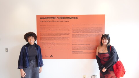 Eden DeLaVara (left) and Marcela Alarcón López (right) attend their end-of-residency exhibition at Arts District Liberty Station on April 16, 2026.