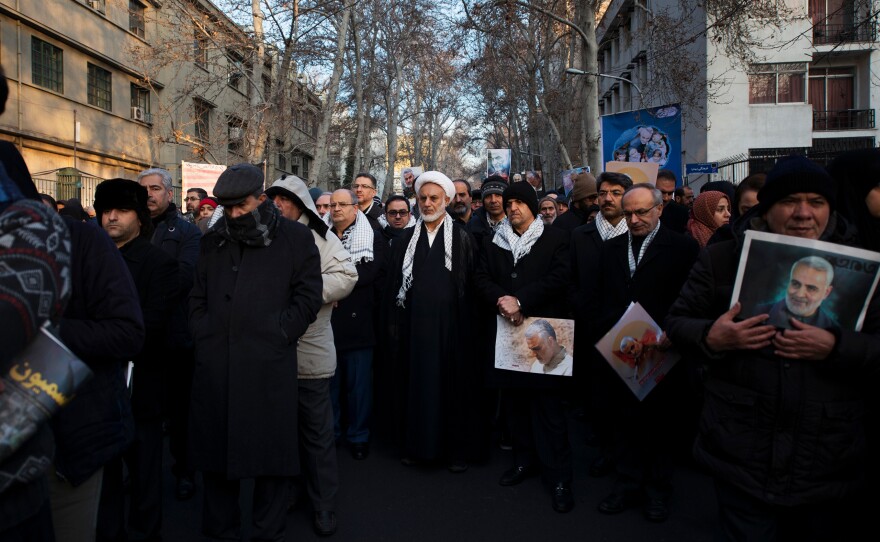 Thousands of people attended the procession for Soleimani, who was killed last week in a U.S. drone strike in Baghdad.
