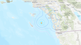 A map shows the epicenter of an earth quake that struck off the coast of Oceanside, Aug. 29, 2023.