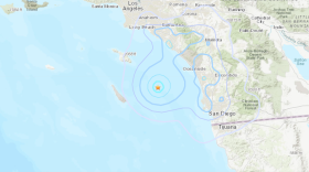 A map shows the epicenter of an earth quake that struck off the coast of Oceanside, Aug. 29, 2023. 