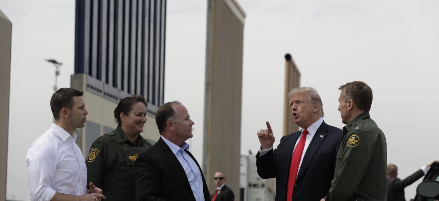 President Donald Trump reviews border wall prototypes in San Diego, Tuesday, March 13, 2018.