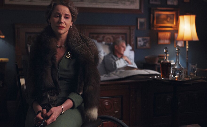 Sofia Helin as Crown Princess Martha and Kyle MacLachlan as President Franklin D. Roosevelt in ATLANTIC CROSSING On MASTERPIECE.