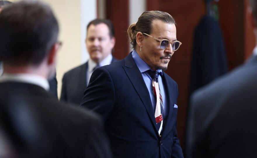 US actor Johnny Depp leaves for a recess at the Fairfax County Circuit Court in Fairfax, Virginia on Thursday.