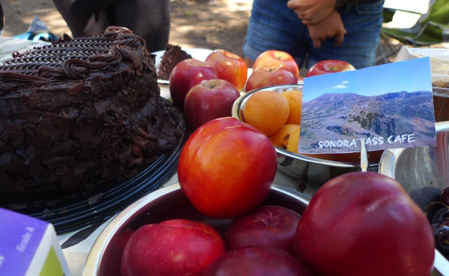 Chocolate cake, fresh fruit and other goodies greet weary hikers at the Sonora Pass Cafe.
