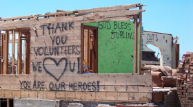 In the aftermath of the tornado,  thousands of volunteers came to help Joplin from around the country. Many wrote messages of hope on this tornado-damaged house, and later, Joplin residents wrote a thank-you message to the volunteers.