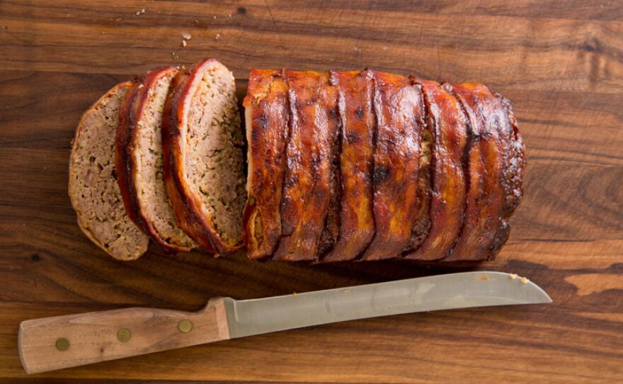 Bacon-wrapped meatloaf from episode "All Wrapped Up."