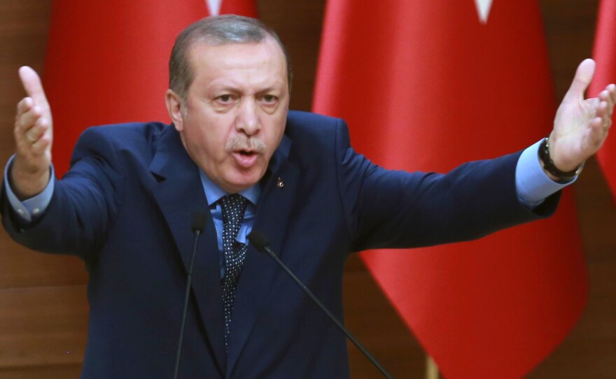 Turkish President Recep Tayyip Erdogan delivers a speech to provincial leaders in Ankara on Thursday.