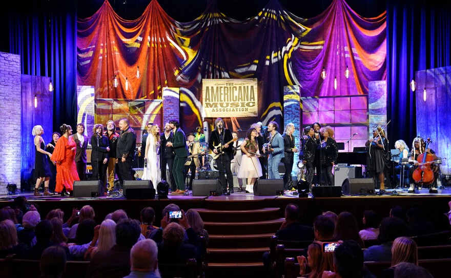 Artists join in for a group performance onstage at the 22nd Annual Americana Honors and Awards at Ryman Auditorium on Sept. 20, 2023 in Nashville, Tenn.