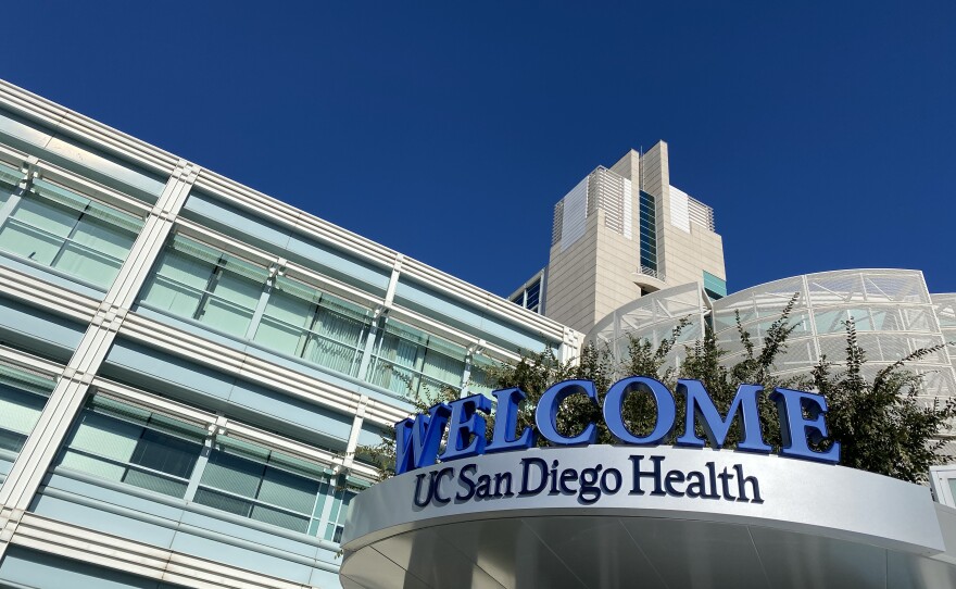 A welcome sign greets visitors and patients at UC San Diego Health medical facility in Hillcrest, Jan. 10, 2020. 