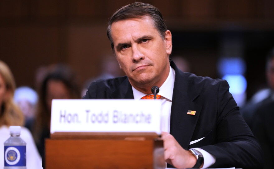 Acting Attorney General Todd Blanche appears before the Senate Judiciary Committee on Capitol Hill in Washington, July 15, 2026. 