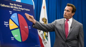 California Governor Arnold Schwarzenegger holds a press conference after the legislature successfully passed a solution to the state's budget problem July 24, 2009 in Sacramento.