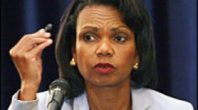 U.S. Secretary of State Condoleezza Rice speaks during a joint press conference with Saudi Foreign Minister Saud al-Faisal and US Defence Secretary Robert Gates in the Red Sea port city of Jeddah on Wednesday.