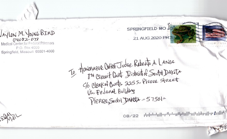 An envelope that contained one of Waylon Young Bird's letters to Judge Lange.