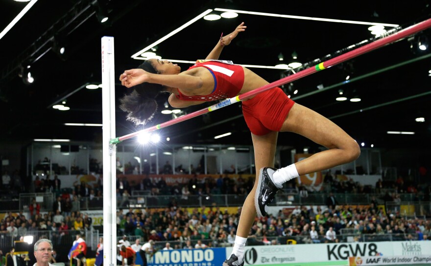 Vashti Cunningham won the women's high jump final during the World Indoor Athletics Championships in Portland, Ore., on March 20.