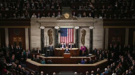 Flanked by U.S. Vice President Joe Biden (L) and Speaker of the House John Boehner (R), U.S. President Barack Obama (C) delivers his State of the Union speech before a joint session of Congress at the U.S. Capitol February 12, 2013 in Washington, DC. 