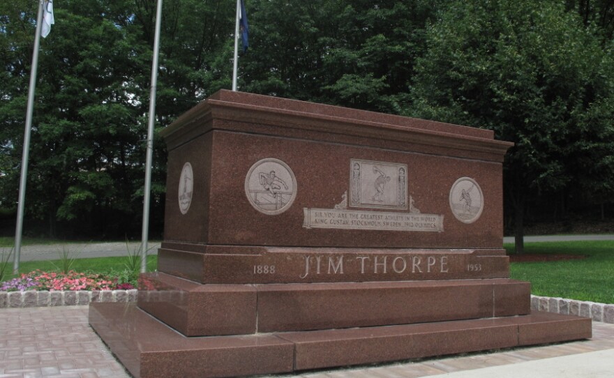 Jim Thorpe's rose-colored granite tomb sits alongside Pennsylvania Route 903 in Jim Thorpe, Pa.