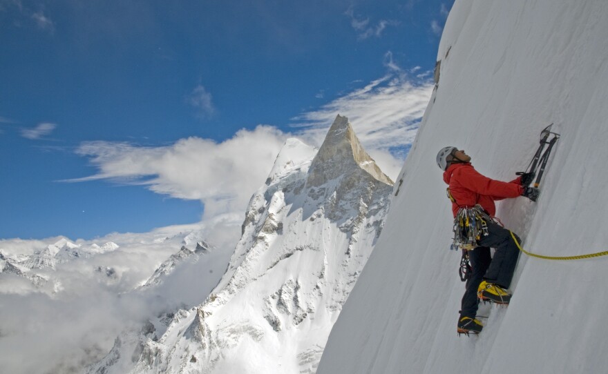 Jimmy Chin, shown above during an attempt to summit Meru, says, "climbing and being in the mountains, it's how I feel alive."