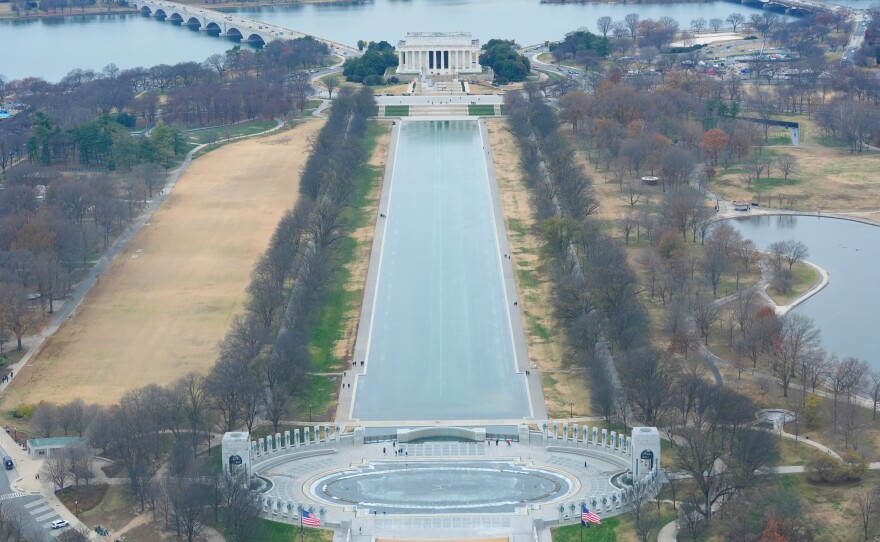 The Memorial Bridge, Lincoln Memorial, Reflecting Pool and the World War II Memorial, pictured in December, are fixtures of D.C.'s National Mall.