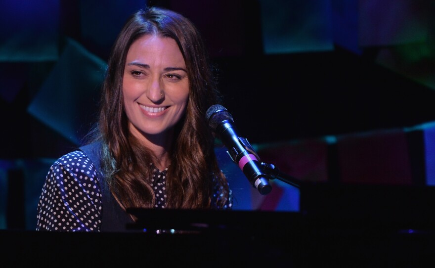 "I wasn't really born with a poker face, so I don't kind of shield my emotions very well," says Bareilles. "Nothing is harder on me than trying to pretend I'm something I'm not. And so my anxiety is a very true part of me." Bareilles is shown above onstage in New York City in April 2014.