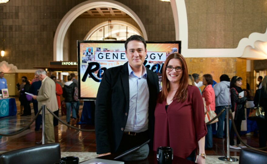 Genealogist Josh Taylor and Sarah Przeklasa at Los Angeles Union Station.