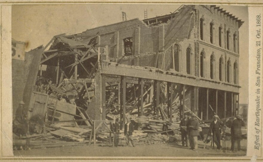 Photographs showing damage throughout the San Francisco Bay area after the 1868 earthquake.