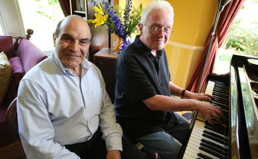 David Suchet sits at the piano with Christopher Gunning, British composer of music for films, television and concert hall including Agatha Christie’s POIROT. 