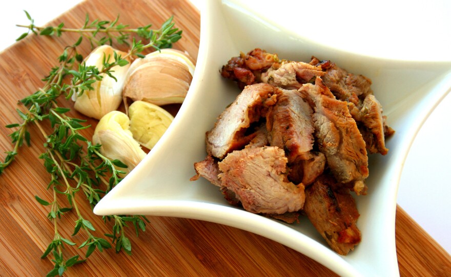 Garlic pork comes from the Portuguese culinary tradition. It involves a preparation that seems to fly in the face of food safety common sense: The meat sits out at room temperature for weeks in a vinegar bath.