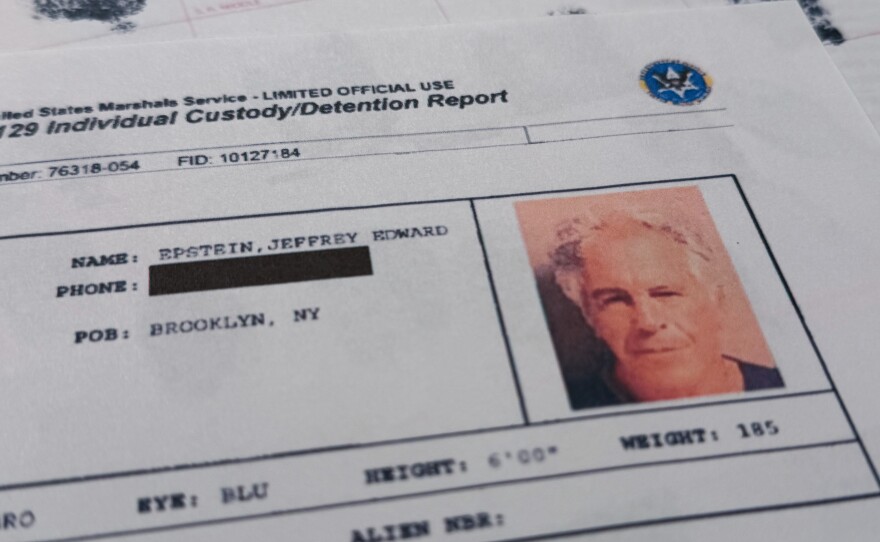 A document that was included in the Department of Justice's release of the Jeffrey Epstein files, photographed Feb. 1, shows the report from when Epstein was taken into custody on July 6, 2019.