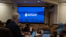 San Diego County Water Authority board members sit in their chambers' headquarters, June 25, 2026.