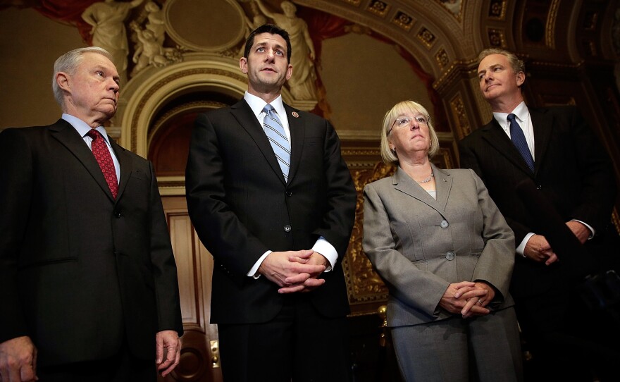 Members of the bipartisan budget conference (from left): Sen. Jeff Sessions, Rep. Paul Ryan, Sen. Patty Murray and Rep. Chris Van Hollen. Can they reach a deal by Dec. 13?