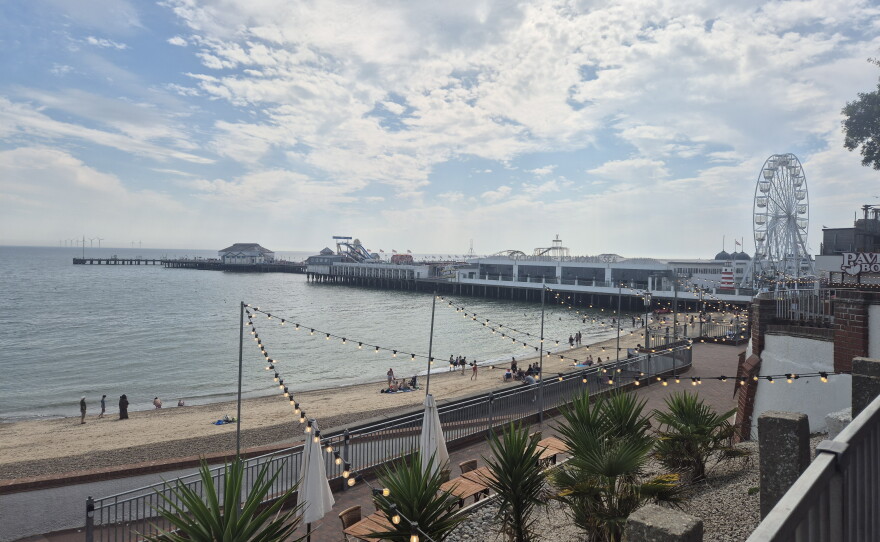 View of the seaside pier and amusement park rides in Clacton-on-Sea, England, where the satirical candidate Count Binface is challenging the far-right anti-immigrant Brexit campaigner Nigel Farage, in a special parliamentary election on Thursday, Aug. 13. 
