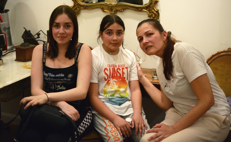 Tetyana Olefir and her daughters, Elizabeth, 13, Alexandra, 10, arrived in Sofia, Bulgaria.