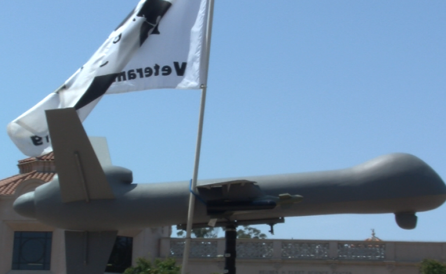 A model of a drone at the Restore the Fourth protest, July 4, 2013.