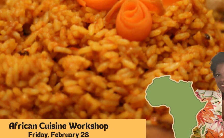 Artwork promoting the African Cuisine Workshop at Worldbeat Cultural Center.