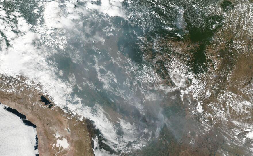 This satellite image provided by NASA shows the fires in Brazil on Aug. 20.