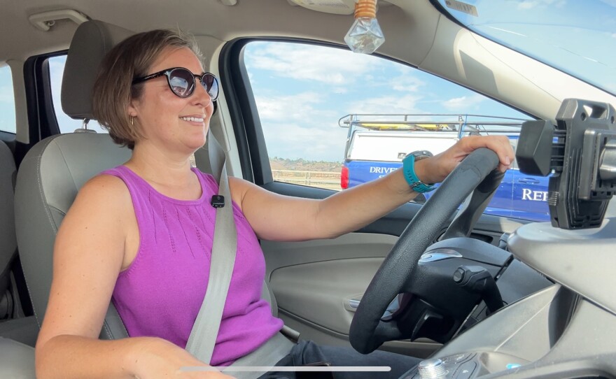 Ashley Harbecke, a teacher at University City High School, takes I-805 to work on July 17, 2025.