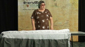 Inventor Holly Tucker presenting her shoe skirt invention to the panel of "Everyday Edisons" judges.