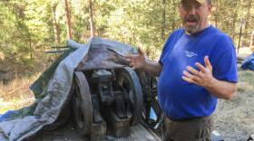 Small-scale gold miner Shannon Poe with vintage mining equipment near his Mother Lode claim in this undated photo.