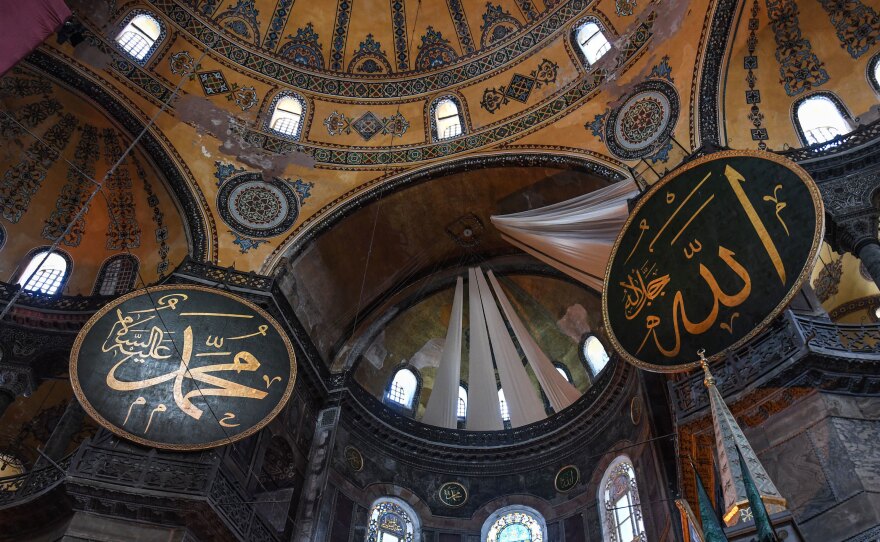 A view of the ceiling inside Hagia Sophia on Friday.