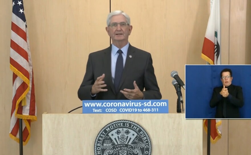 San Diego County Sheriff's Bill Gore announcing the step up in coronavirus pandemic enforcement at the county press conference Nov. 19, 2020.