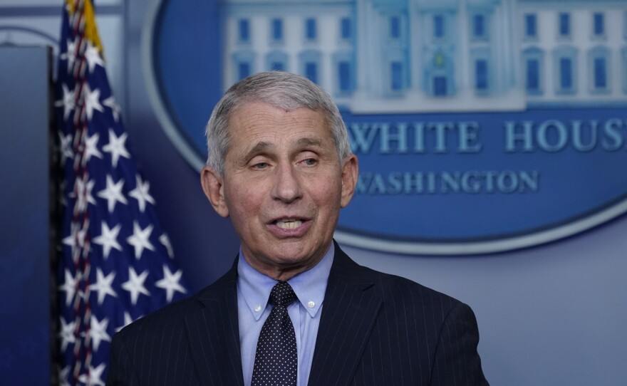 Dr. Anthony Fauci, director of the National Institute of Allergy and Infectious Diseases, at the White House Jan. 21. On Wednesday he urged Americans to limit their Super Bowl watch parties to household members.