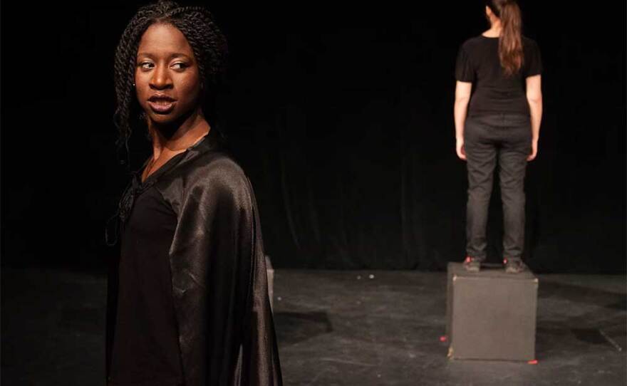 Actor, storyteller and teaching artist Bibi Mama performs on stage at the Young Playwrights' Theatre Festival in an undated photograph. Mama joins The Old Globe's "Word Up!" program this Friday.