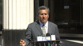 Rep. Juan Vargas (D-Calif.) speaks from the steps of San Diego's Hall of Justice saying the evidence is clear that the Syrian regime killed hundreds of innocent children and civilians with gas, Sept. 5, 2013. 
