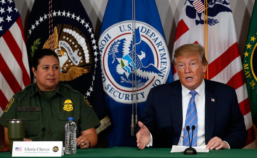 President Donald Trump participates in a roundtable on immigration and border security at the U.S. Border Patrol Calexico Station in Calexico, Calif., Friday April 5, 2019. 