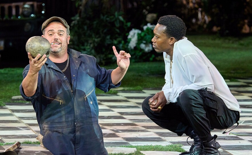 Greg Hildreth and Ato Blankson-Wood in GREAT PERFORMANCES "Hamlet." The Delacorte Theater in Central Park, July 22, 2023. Written by William Shakespeare Directed by Kenny Leon.